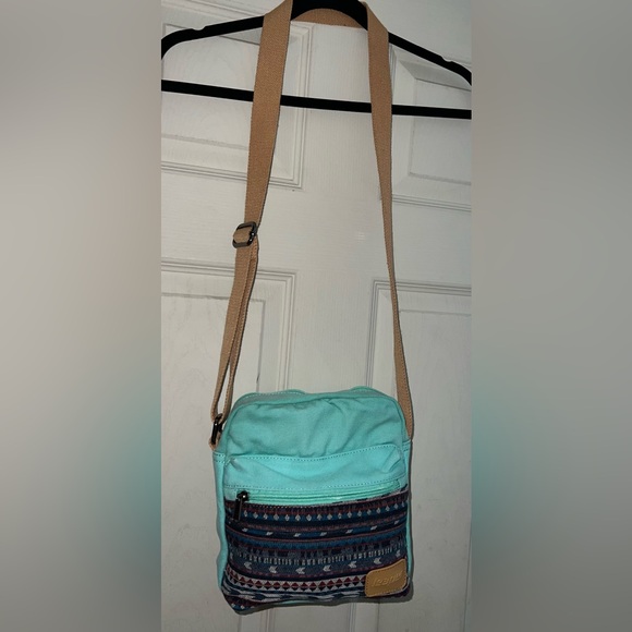 Leaper Southwest Design Shoulder Bag Turquoise Pocket Beige - Picture 8 of 9